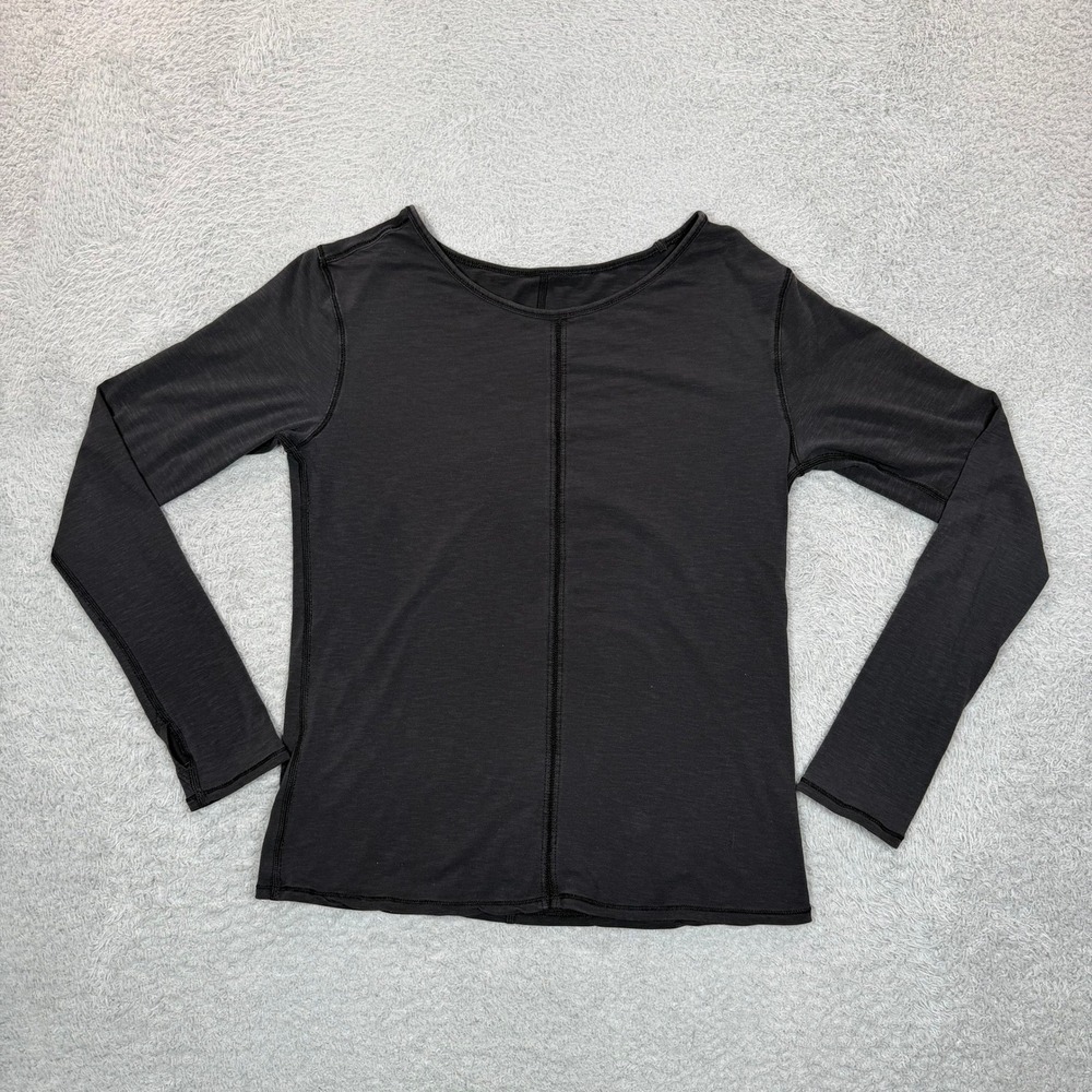 Lululemon Long Sleeve Scoop Neck Top Charcoal Gray Thumbholes Slub Knit Size 6